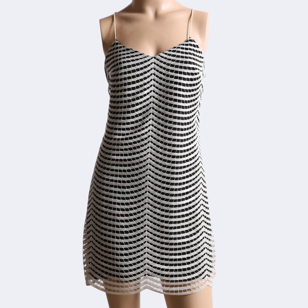 JAY GODFREY Black and White Embroidered Net Mini Dress